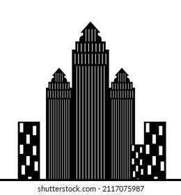 flat black and white silhouette illustration of city building vector, urban skyscraper graphic background