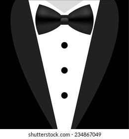 Flat black and white tuxedo bow tie illustration