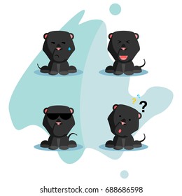 flat Black wild puma cartoon cute fun emotion set character in blue background for kids and children