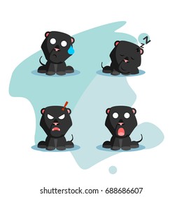 flat Black wild puma cartoon cute fun emotion set character in blue background for kids and children