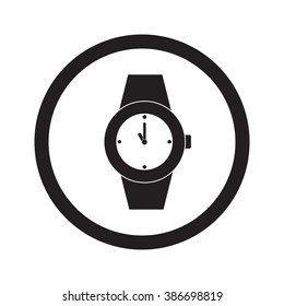 Flat black Wrist Watch web icon in circle on white background