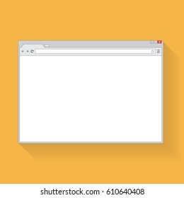 Flat blank browser window. Grey internet browser on a yellow background . Simple flat icon for websites, web design, mobile app, infographics.
