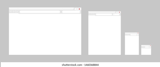 Flat blank browser windows for different devices. Screen, digital device, site, window. Internet technologies concept. Vector illustration can be used for presentation slide, web design, new projects