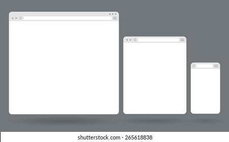 Flat blank browser windows for different devices. Vector Template for your content
