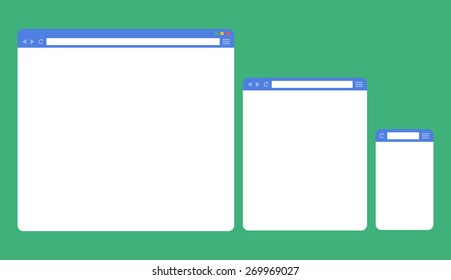 Flat blank browser windows for different devices. Vector Template for your content