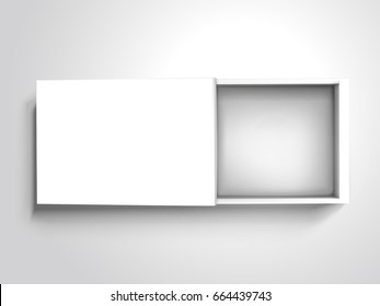 flat blank half open box with separate lid, isolated silver gray background, 3d illustration top view