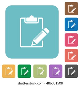 Flat Blank notepad with pencil icons on rounded square color backgrounds.