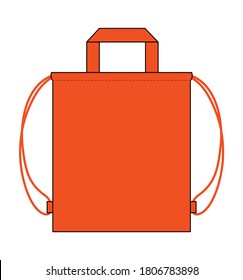 Flat Blank Orange Drawstring Bag With Handle Vector For Template.