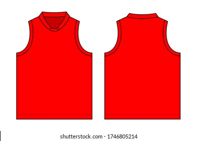 Flat Blank Red Tank Top Vector For Template.Front And Back Views.
