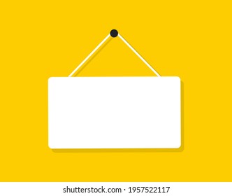 Flat blank signboard. Hanging white banner with place for text. Vector illustration.