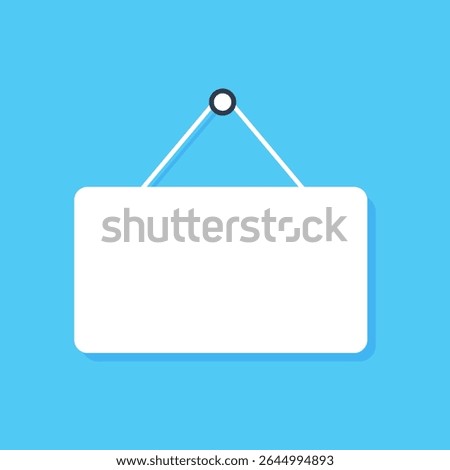 Flat blank signboard. Hanging white banner with place for text. Vector illustration