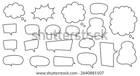 Flat blank white speech bubble stickers set. Comic cartoon style dialog clouds for text, messages, comments, thoughts, and sounds. Vector illustration for chat, pop art, and communication design.