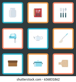 Flat Blender, Loaf, Teapot And Other Vector Elements. Set Of Gastronomy Flat Symbols Also Includes Soup, Blender, Container Objects.