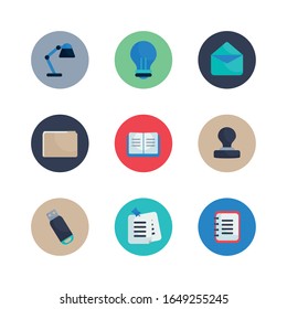Flat block style icon set design, Office object workforce corporate job work occupation and communication theme Vector illustration