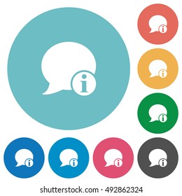 Flat blog comment info icon set on round color background.
