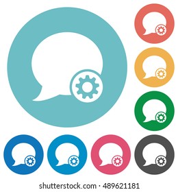 Flat blog comment settings icon set on round color background.