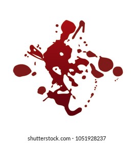 Flat bloody splatters. Drop and blob of blood. Bloodstains. Vector illustration isolated on white background. Red puddle.