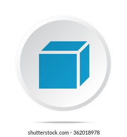 Flat blue 3D Box icon on circle web button on white
