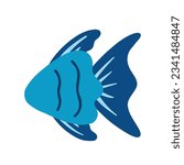 Flat Blue Angelfish Fish Cartoon for Cute Ocean and Sea Animal Kids Book Element Decoration Illustration without face isolated on White Background