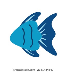 Flat Blue Angelfish Fish Cartoon for Cute Ocean and Sea Animal Kids Book Element Decoration Illustration without face isolated on White Background