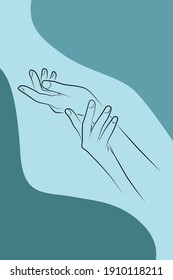 flat blue background line art black hands vector illustration banner postcard flayer 