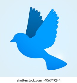 Flat blue bird. Social media concept. Vector illustration