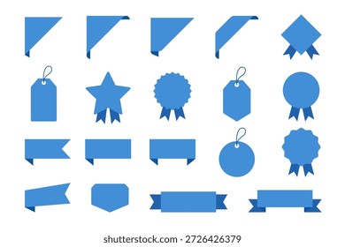 Flat Blue Blank Label and Ribbon Set for Business and Corporate Design
