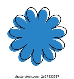 Flat blue bloom featuring minimal lines and hand-drawn texture. A stylized daisy with soft geometric rhythm.