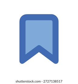Flat blue bookmark icon with rounded corners, isolated on a White Background, minimalist graphic style.