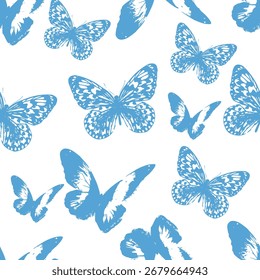 plano azul borboleta padrão sem emenda no fundo branco