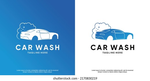Flat blue car wash logo design with creative modern concept Premium Vector