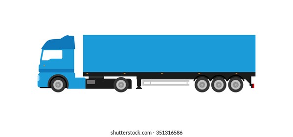 Flat blue cargo delivery truck (on white background). Perfect design element, vector art.