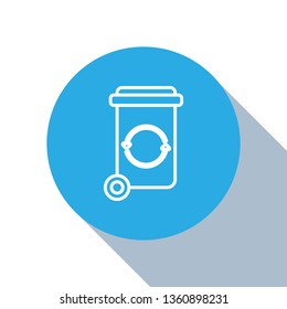 Flat blue circle illustration with long shadow Trash bin garbage vector icon