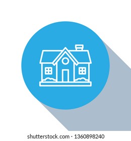 Flat blue circle illustration with long shadow House Vector Icon Vector. Home symbol