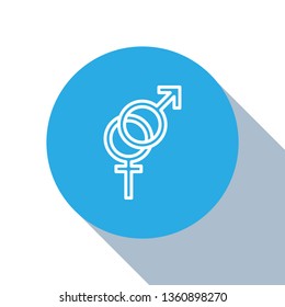 Flat blue circle illustration with long shadow Gender Icon. Gender symbol for your web site design