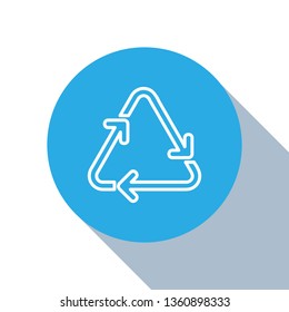 Flat blue circle illustration with long shadow The waste processing icon. Bio symbol.