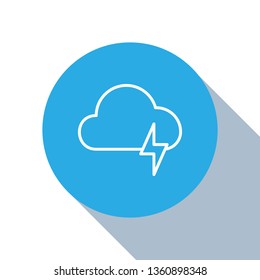Flat blue circle illustration with long shadow Storm cloud with rain and lightning. Thunderstorm illustration