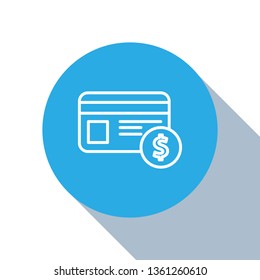 Flat blue circle illustration with long shadow Payment - Dollar Credit cards Icon
