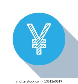 Flat blue circle illustration with long shadow Japanese Yen or Chinese Yuan currency symbol