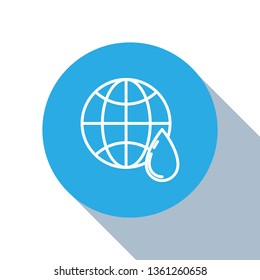 Flat blue circle illustration with long shadow Bio planet. Ecology and wolrd water day