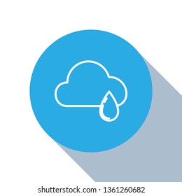 Flat blue circle illustration with long shadow Rain vector icon. Cloud rain symbol for your web site design