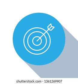 Flat blue circle illustration with long shadow Target vector icon. Dartboard illustration