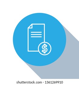 Flat blue circle illustration with long shadow Signing contract icon. Deal concept.
