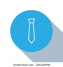 Flat blue circle illustration with long shadow Tie Icon. Necktie symbol for your web site design