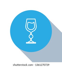 Flat blue circle illustration with long shadow Glass of wine icon. Alcohol concept
