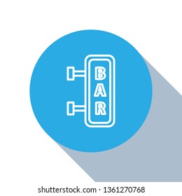 Flat blue circle illustration with long shadow Vector Hanging Bar Board. Bar concept