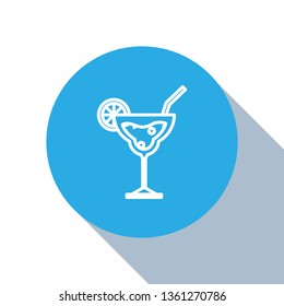 Flat blue circle illustration with long shadow Cocktail vector icon, alcohol symbol