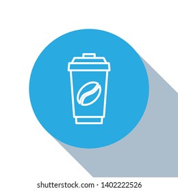 Flat blue circle illustration with long shadow Coffee cup icon. Coffee time
