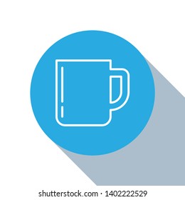 Flat blue circle illustration with long shadow Coffee cup icon. Coffee time