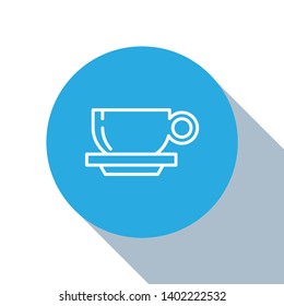 Flat blue circle illustration with long shadow Coffee cup icon. Coffee time